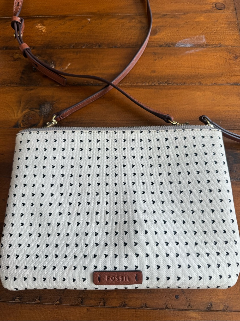 Fossil Cream Crossbody Bag with Brown Leather Trim